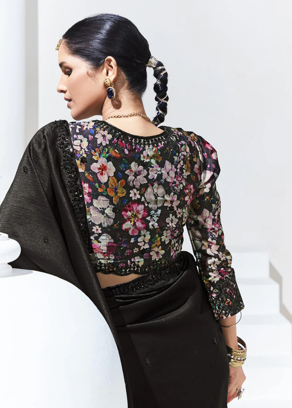 Stunning Black Organza Embroidered Party Wear Saree - Image 3