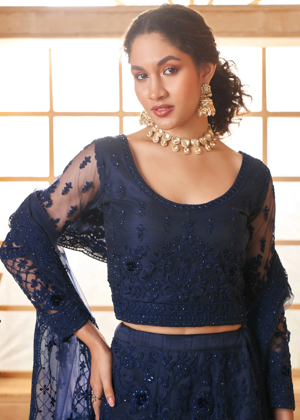 Stunning Blue Heavy Net Embroidered Bridal Lehenga Choli - Image 2