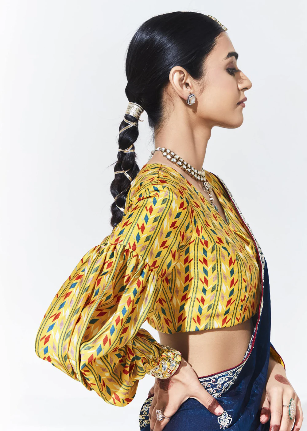 Stunning Blue Organza Embroidered Party Wear Saree - Image 3