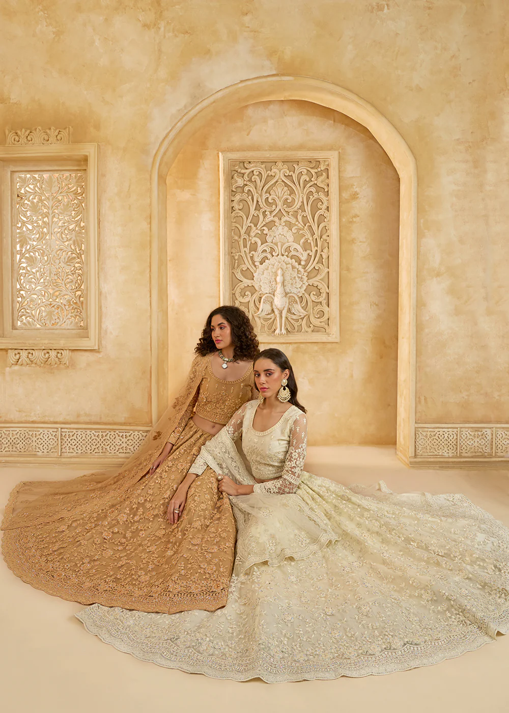 Stunning Golden Heavy Net Embroidered Bridal Lehenga Choli - Image 6