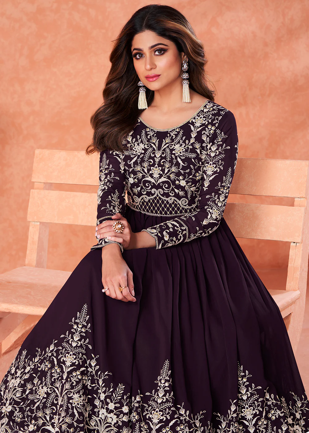 Stunning Plum Purple Heavy Designer Anarkali Gown - Image 2