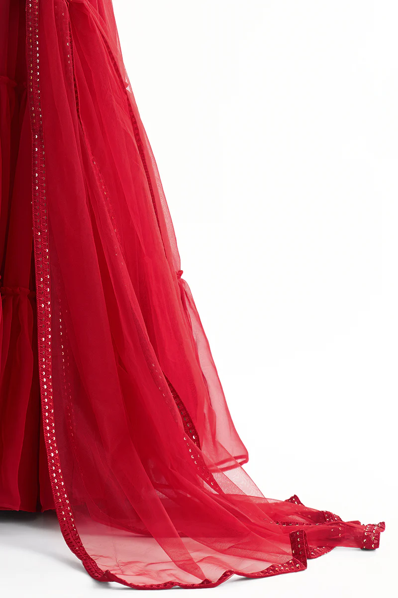 Stunning Red Ruffle Style Georgette Festive Lehenga Choli - Image 4