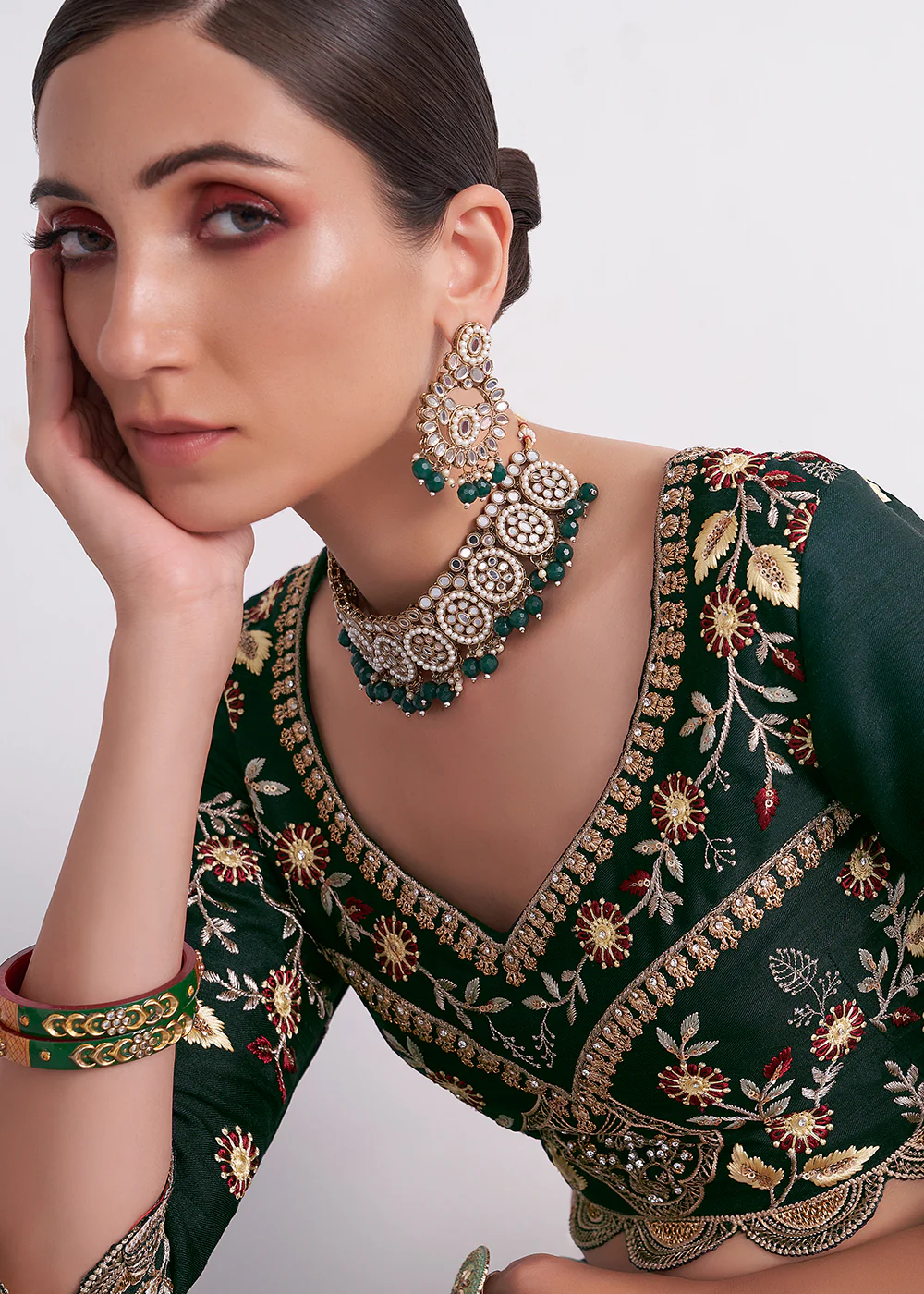 Stunning Shaded Green Heavy Embroidered Bridal Lehenga Choli - Image 2