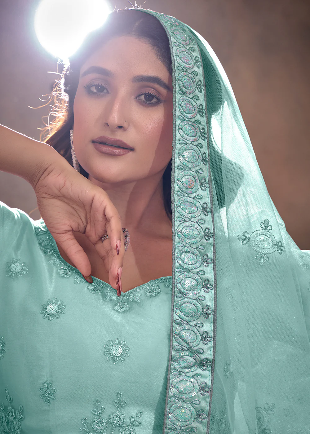 Stunning Turquoise Embroidered Festive Lehenga Choli - Image 2
