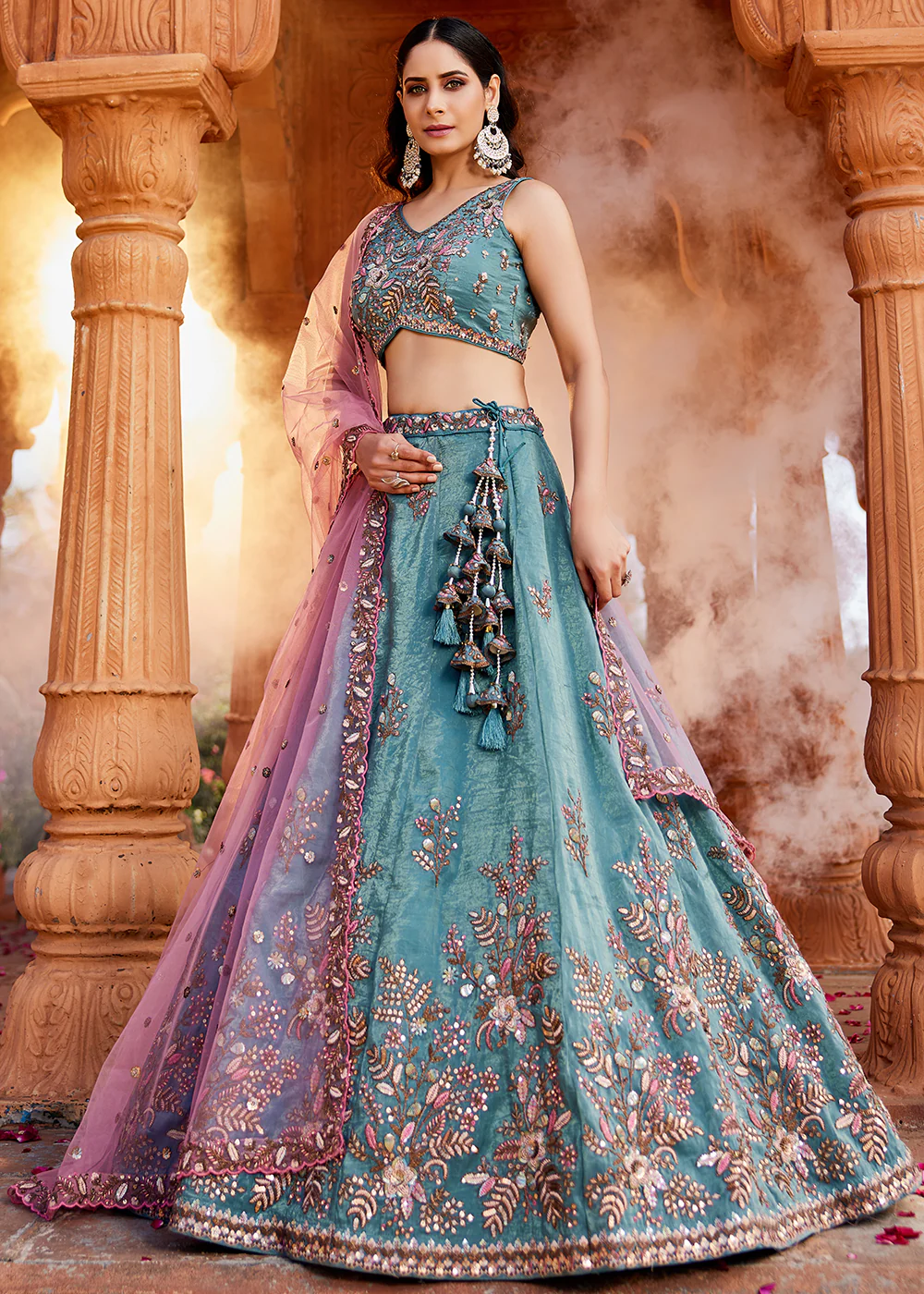 Stunning Wedding Wear Blue Embroidered Lehenga Choli