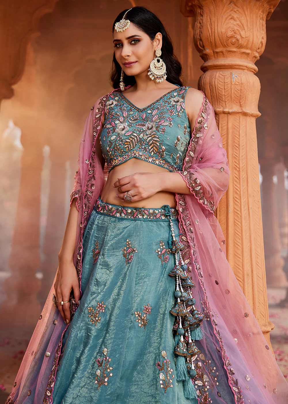 Stunning Wedding Wear Blue Embroidered Lehenga Choli - Image 2