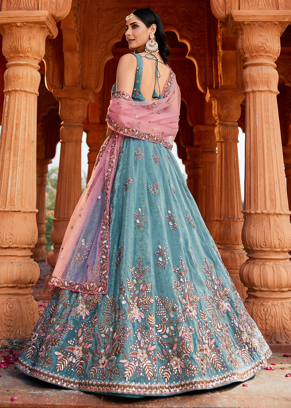 Stunning Wedding Wear Blue Embroidered Lehenga Choli - Image 3