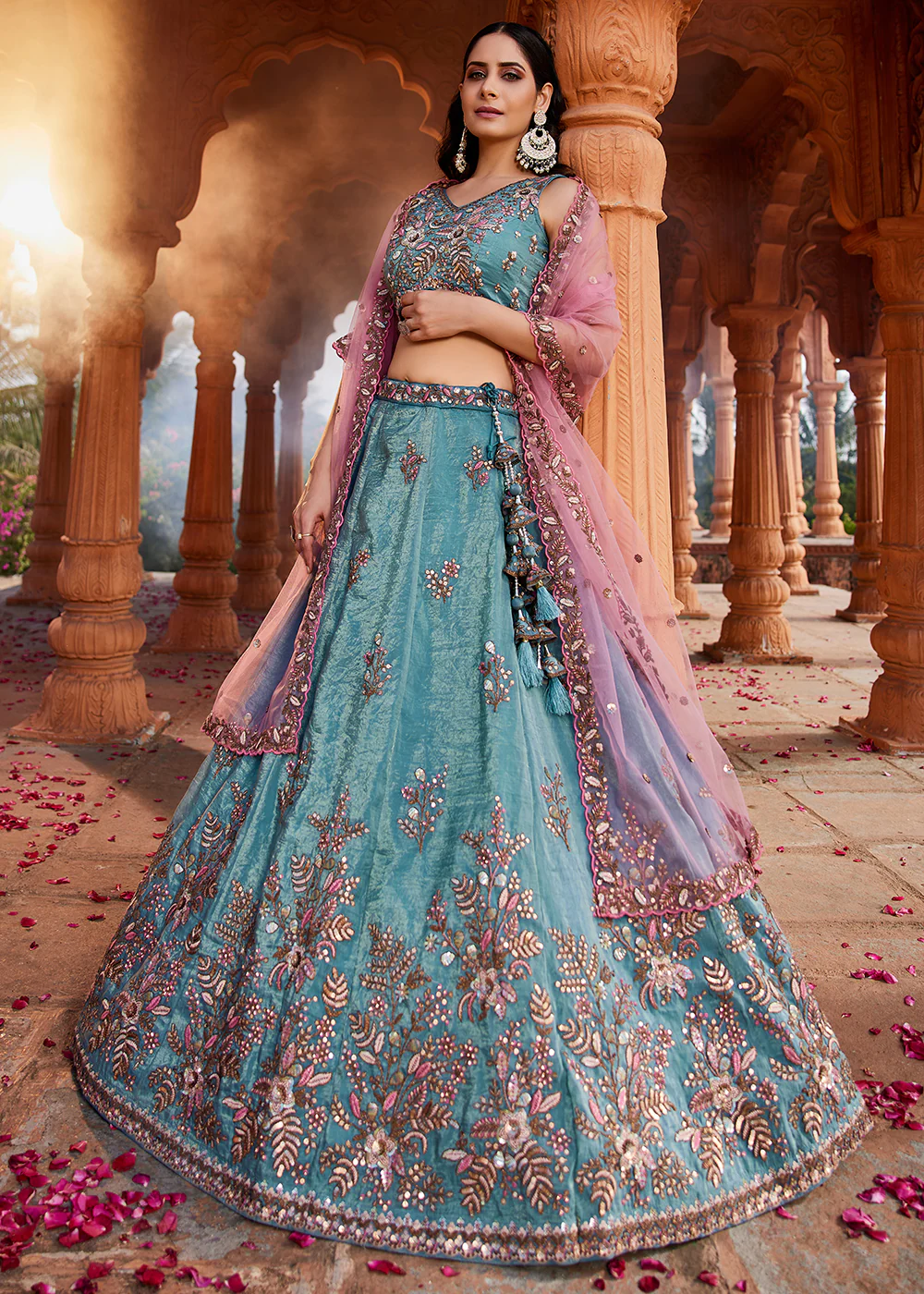 Stunning Wedding Wear Blue Embroidered Lehenga Choli - Image 4