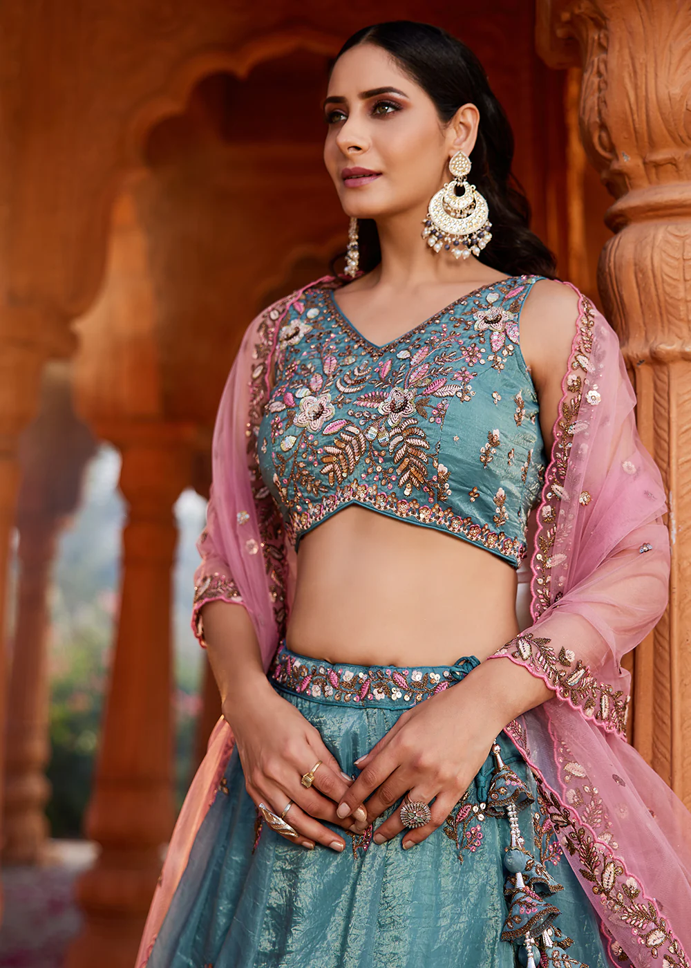 Stunning Wedding Wear Blue Embroidered Lehenga Choli - Image 5