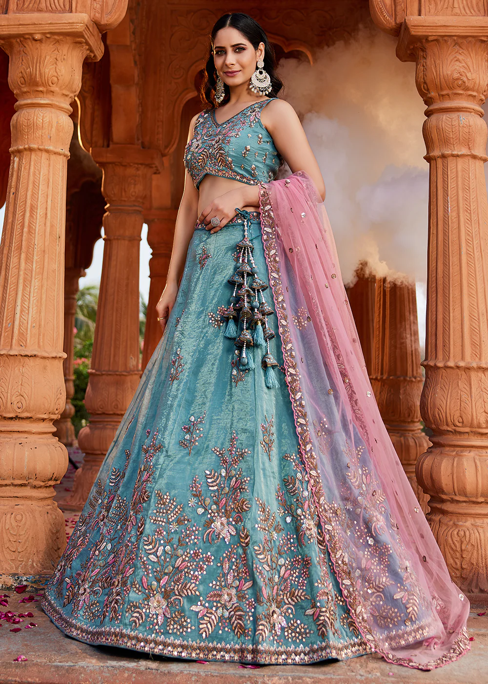Stunning Wedding Wear Blue Embroidered Lehenga Choli - Image 6