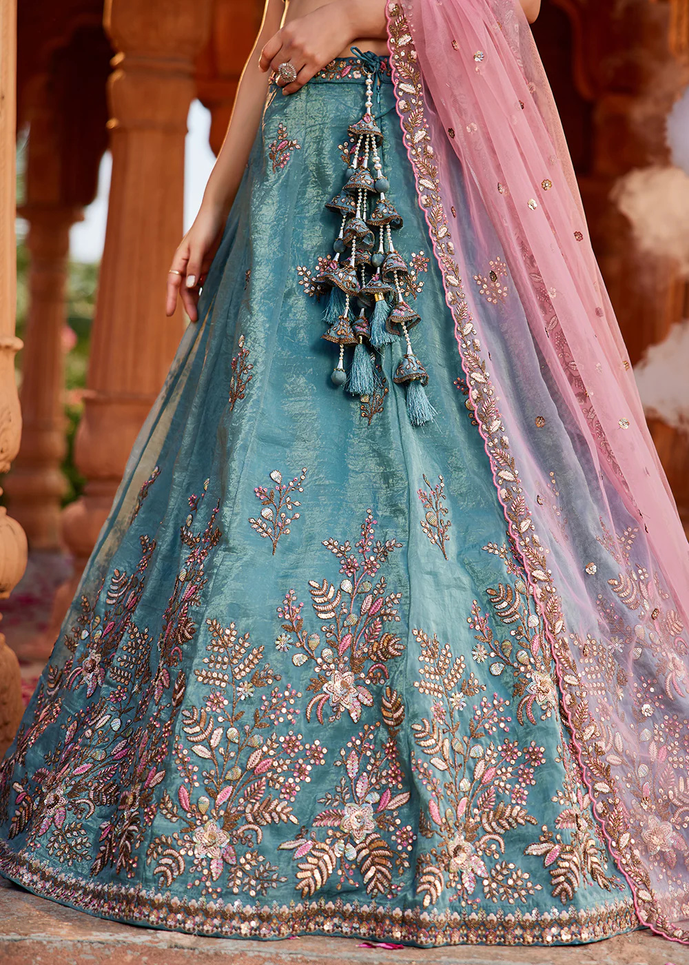 Stunning Wedding Wear Blue Embroidered Lehenga Choli - Image 7