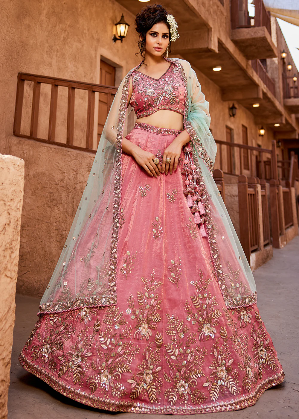 Stunning Wedding Wear Pink Embroidered Lehenga Choli - Image 5