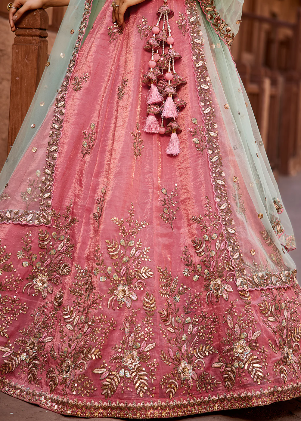 Stunning Wedding Wear Pink Embroidered Lehenga Choli - Image 6
