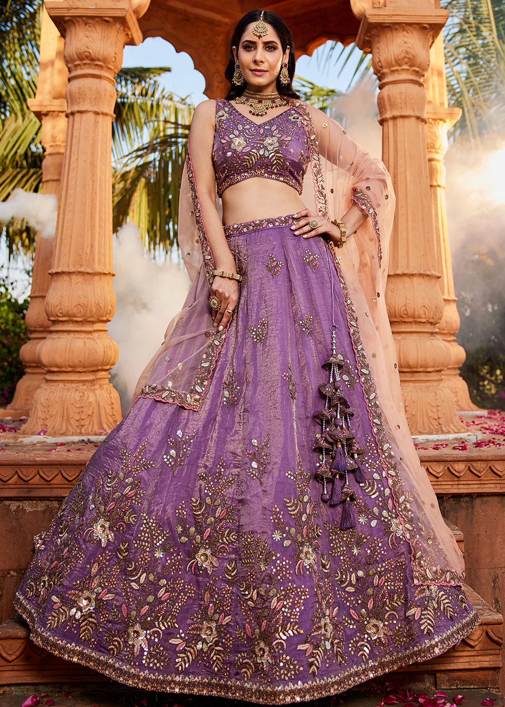 Stunning Wedding Wear Purple Embroidered Lehenga Choli