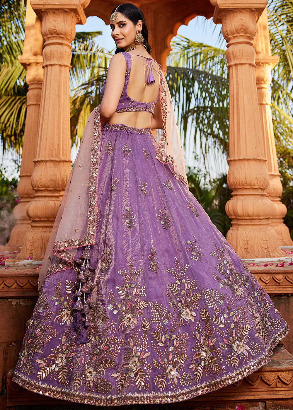 Stunning Wedding Wear Purple Embroidered Lehenga Choli - Image 3