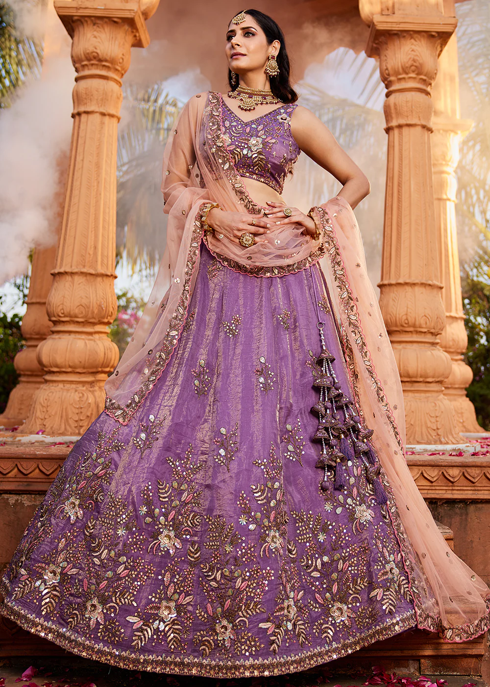 Stunning Wedding Wear Purple Embroidered Lehenga Choli - Image 4