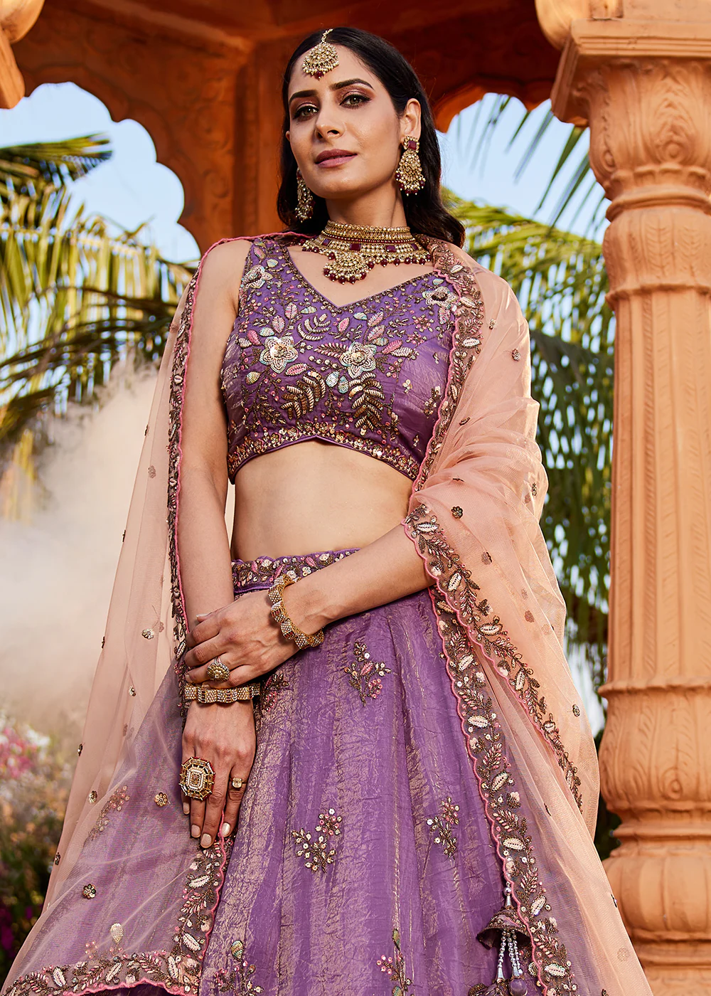 Stunning Wedding Wear Purple Embroidered Lehenga Choli - Image 5