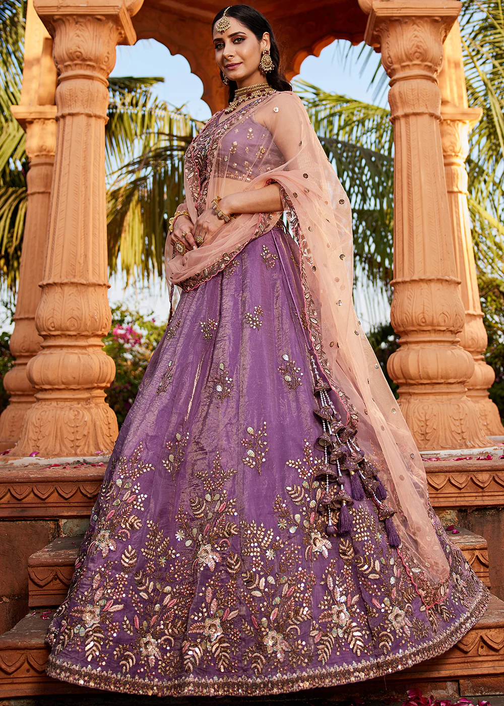 Stunning Wedding Wear Purple Embroidered Lehenga Choli - Image 6