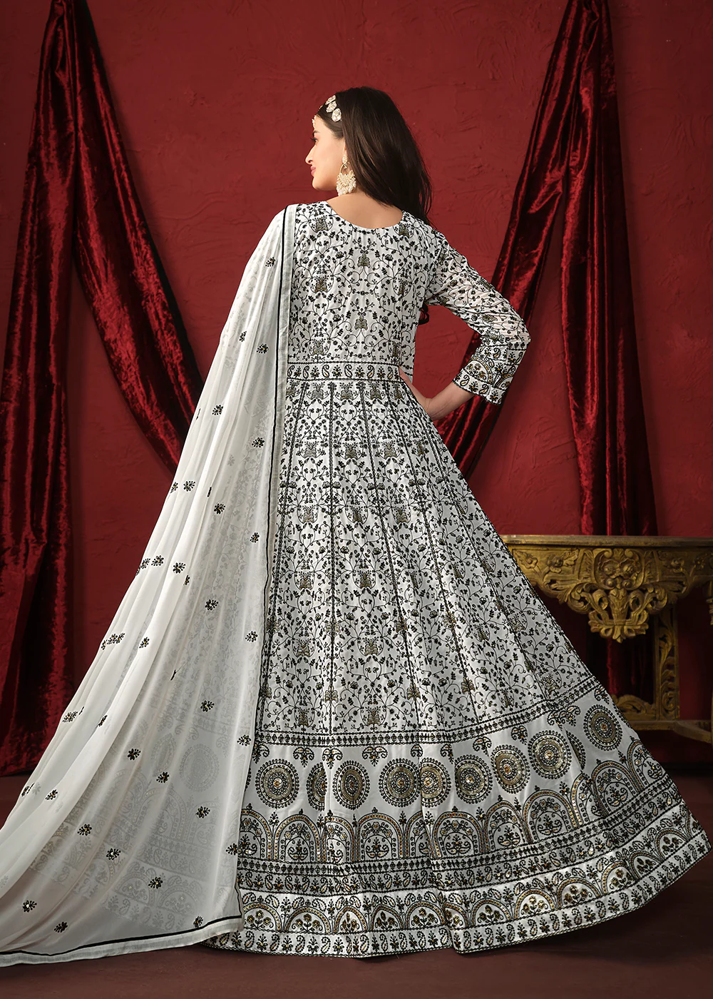 Stunning White Front & Back Embroidered Trendy Anarkali Suit - Image 3