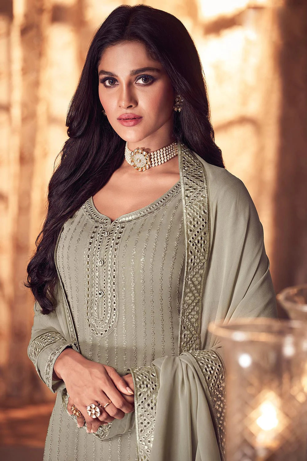 Stupendous Grey Lehenga Style Designer Suit - Image 2
