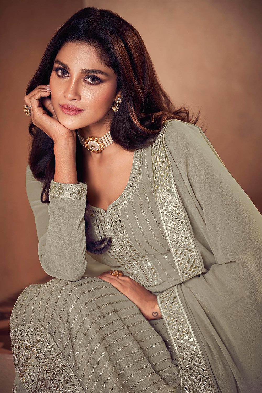 Stupendous Grey Lehenga Style Designer Suit - Image 3