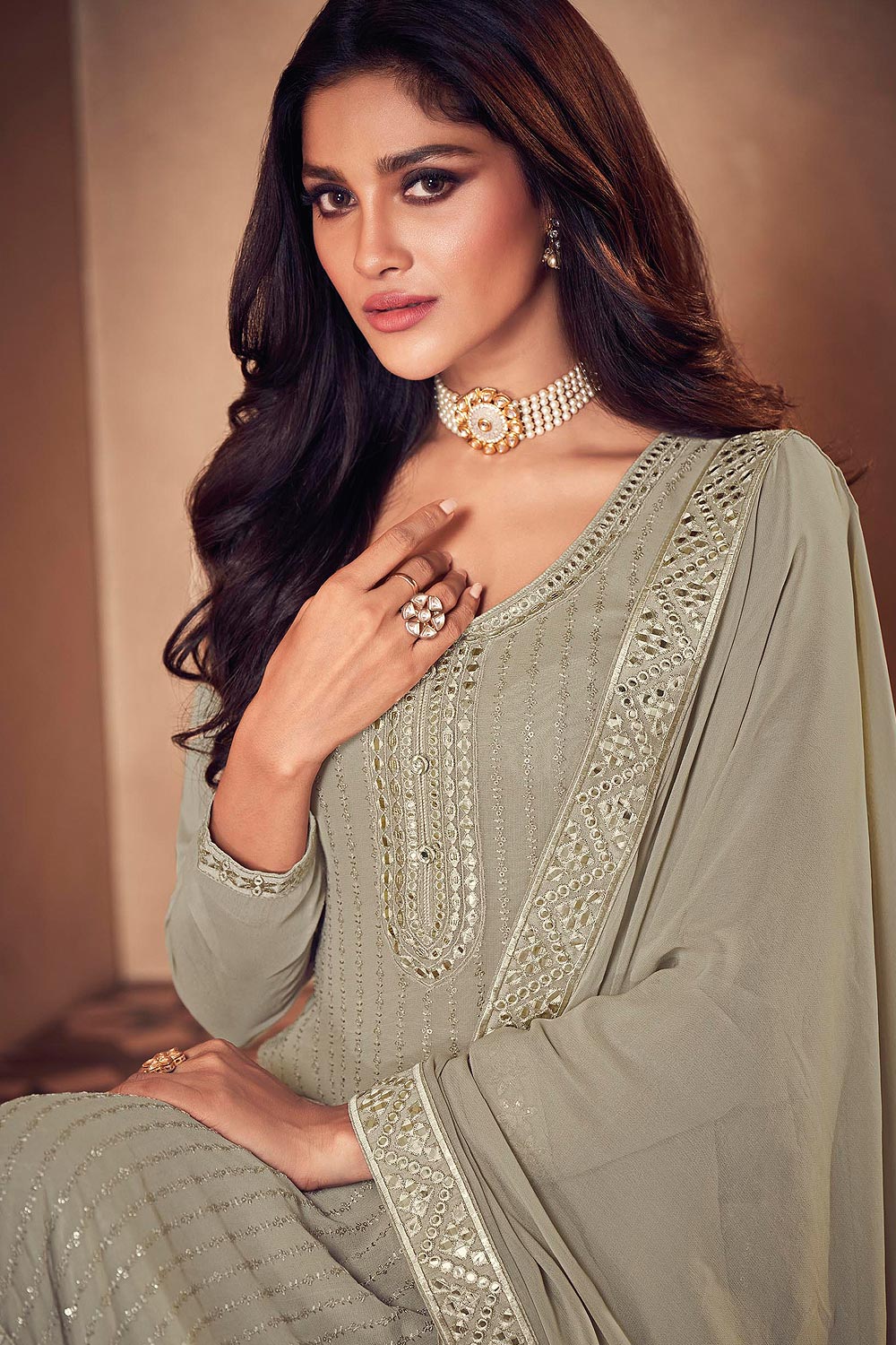 Stupendous Grey Lehenga Style Designer Suit - Image 4