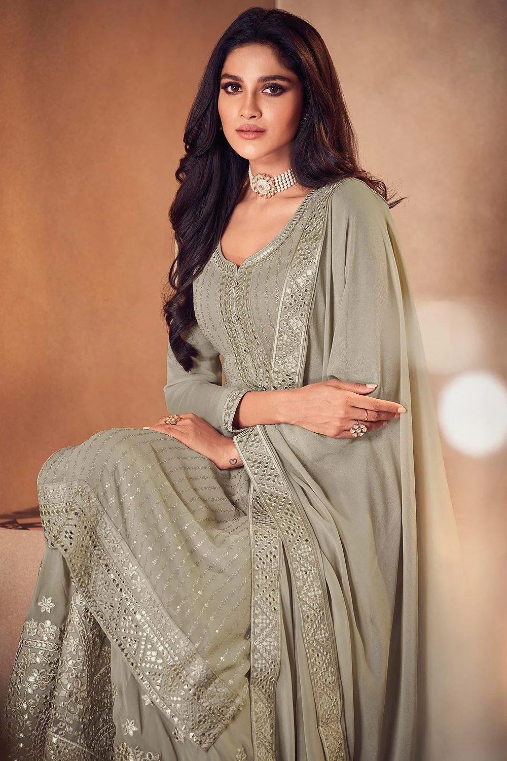 Stupendous Grey Lehenga Style Designer Suit - Image 5