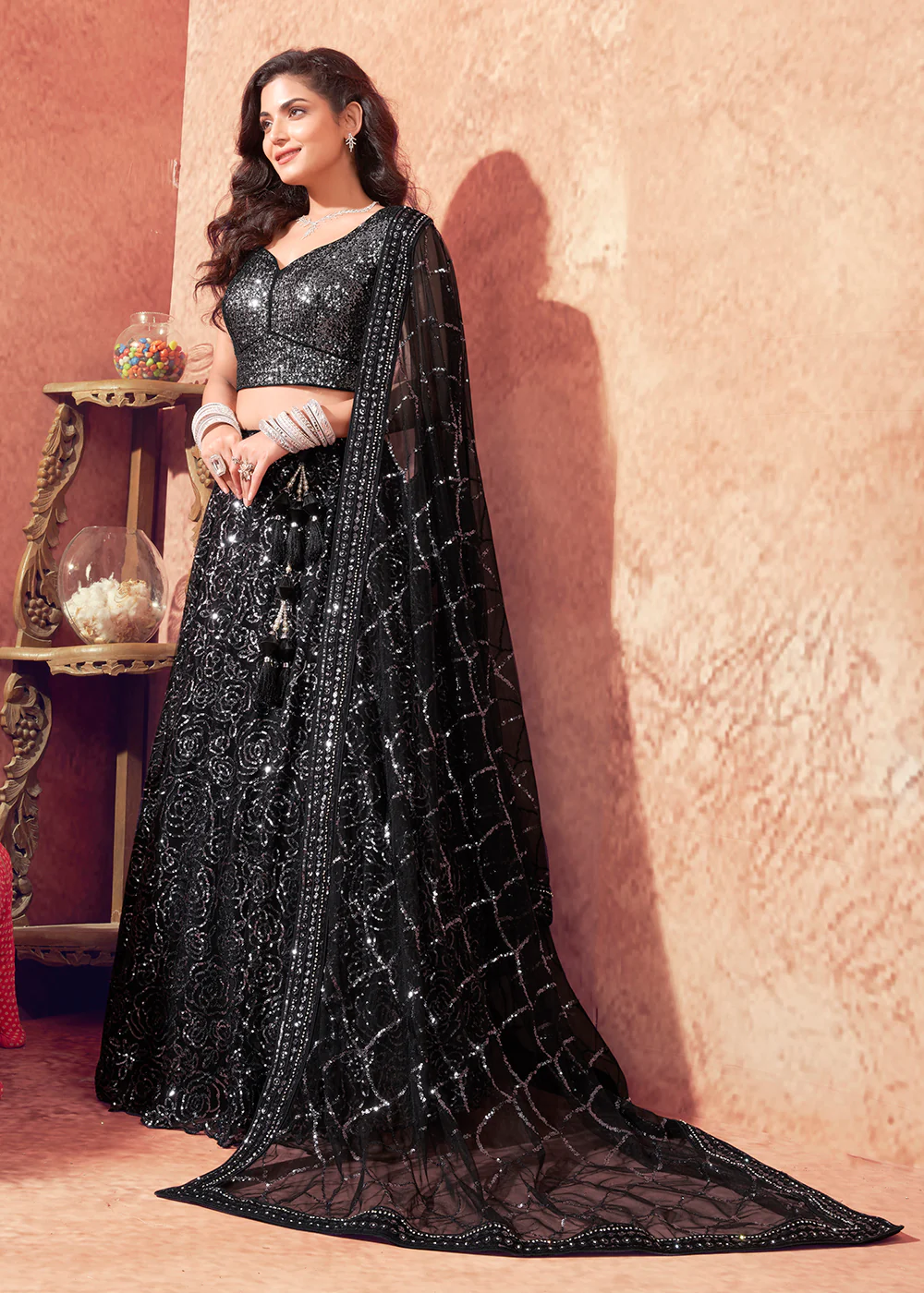Stylish Black Premium Net Sequins Designer Lehenga Choli - Image 7