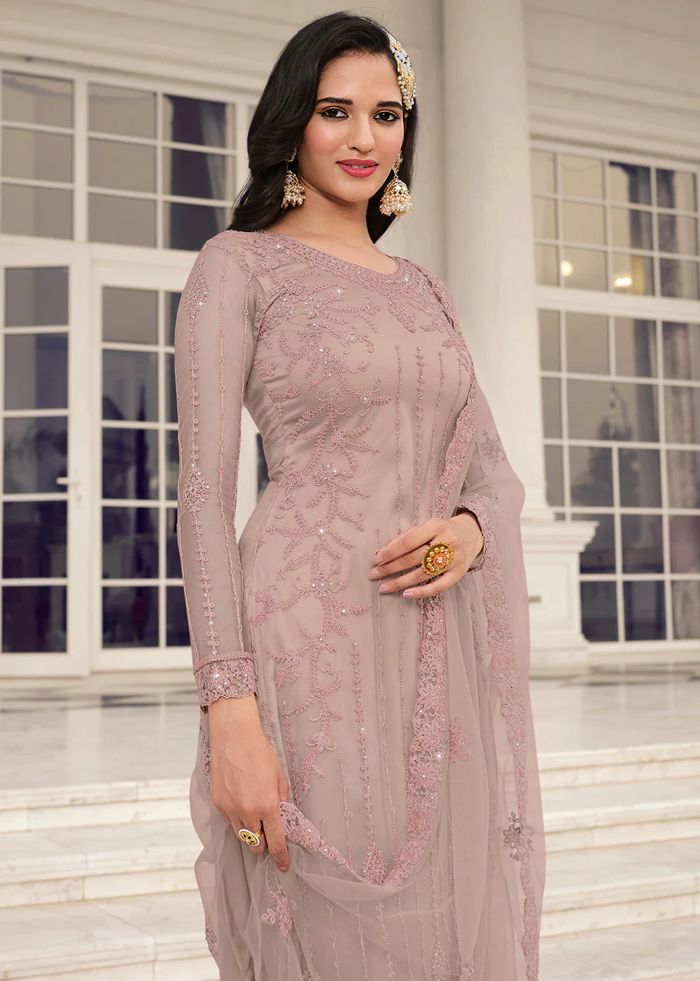 Stylish Light Mauve Embroidered Pant Style Salwar Suit - Image 2