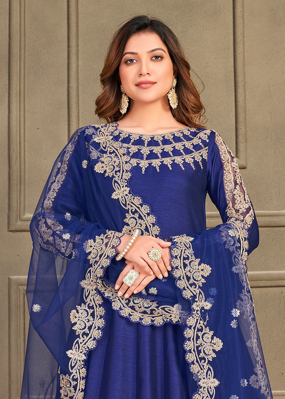 Stylish Royal Blue Art Silk Floor Length Anarkali Dress - Image 2