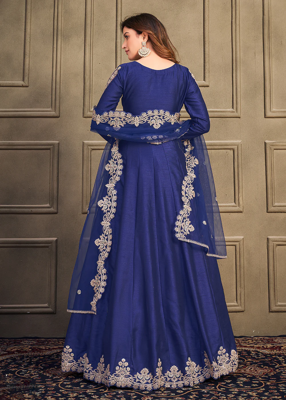 Stylish Royal Blue Art Silk Floor Length Anarkali Dress - Image 3