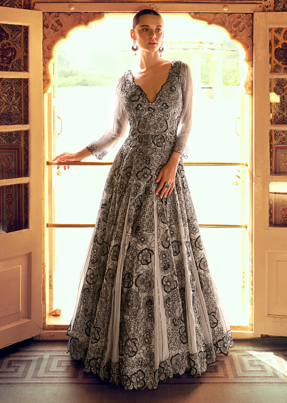 Stylist Grey Embroidered Designer Anarkali Gown