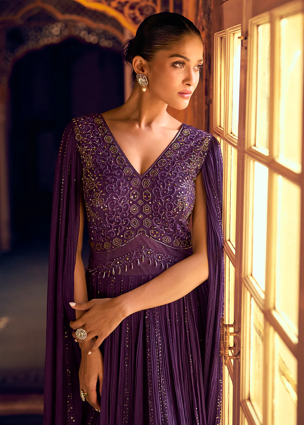Stylist Purple Embroidered Designer Anarkali Gown - Image 2