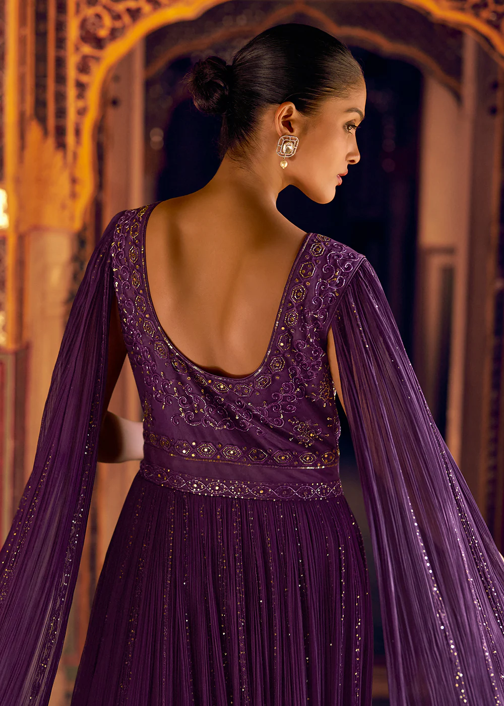 Stylist Purple Embroidered Designer Anarkali Gown - Image 3