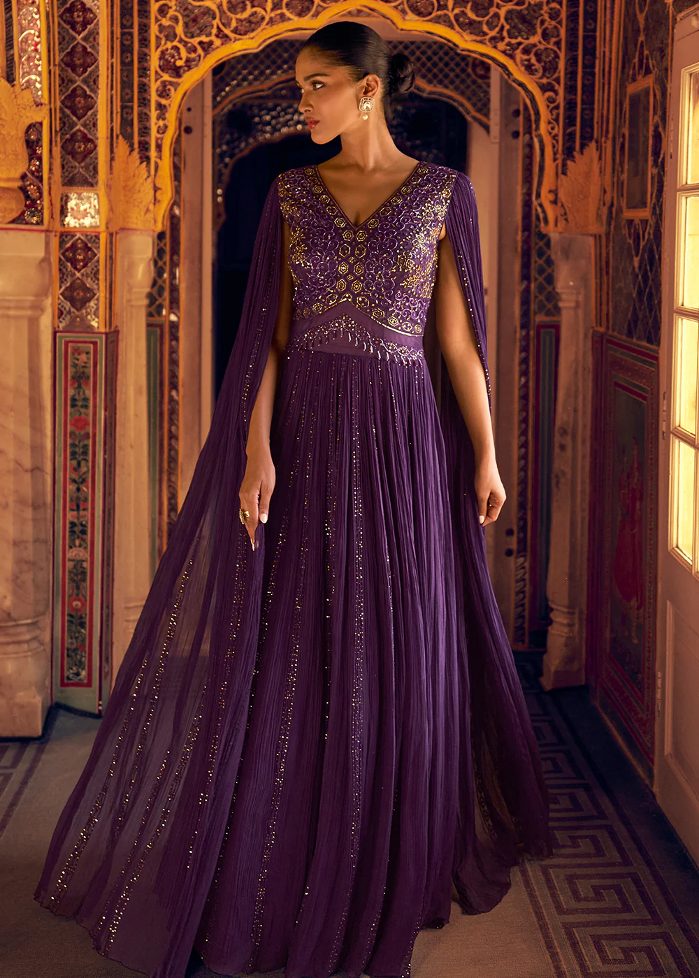 Stylist Purple Embroidered Designer Anarkali Gown - Image 4