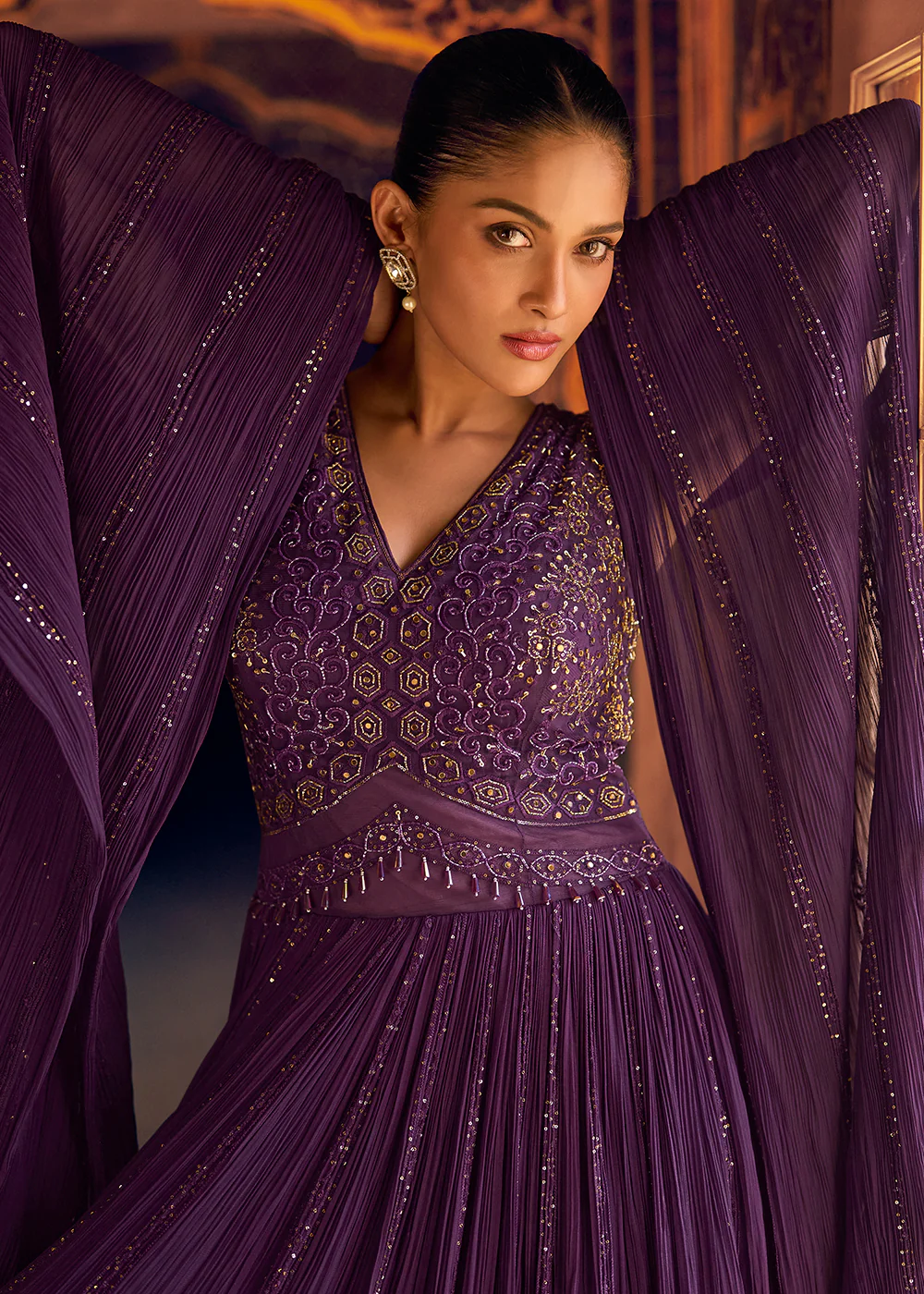 Stylist Purple Embroidered Designer Anarkali Gown - Image 5