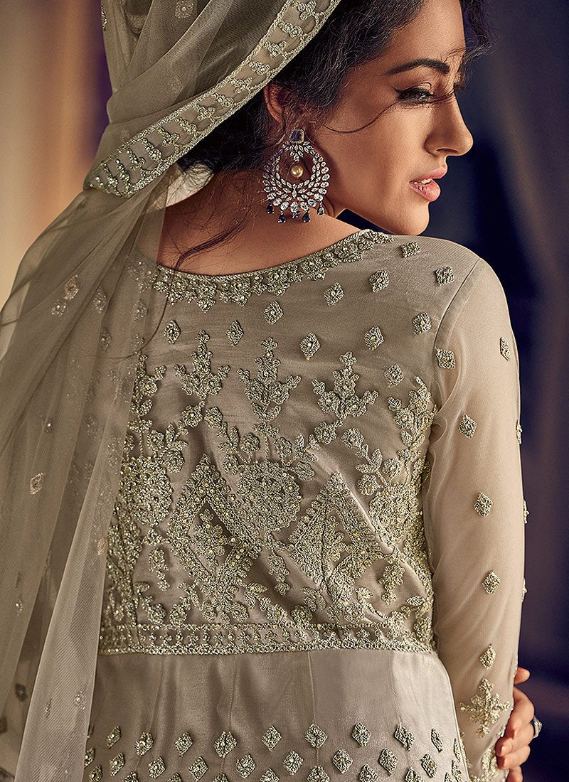 Superb Beige Georgette Chikankari Designer Anarkali - Image 2