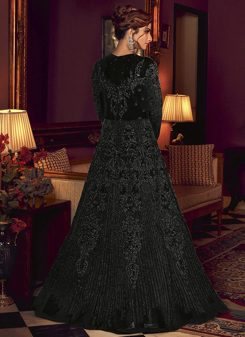 Superb Black Heavy Embroidered Net Anarkali Suit - Image 2