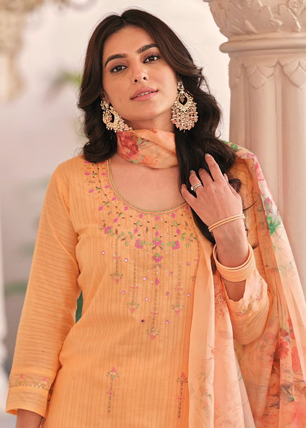 Superior Orange Cotton Khatli Hand Work Casual Salwar Suit - Image 2