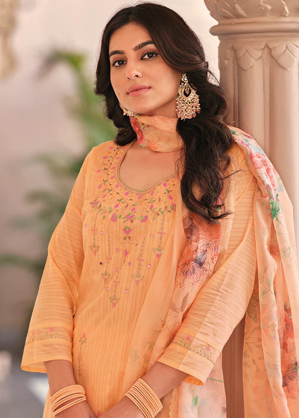 Superior Orange Cotton Khatli Hand Work Casual Salwar Suit - Image 3