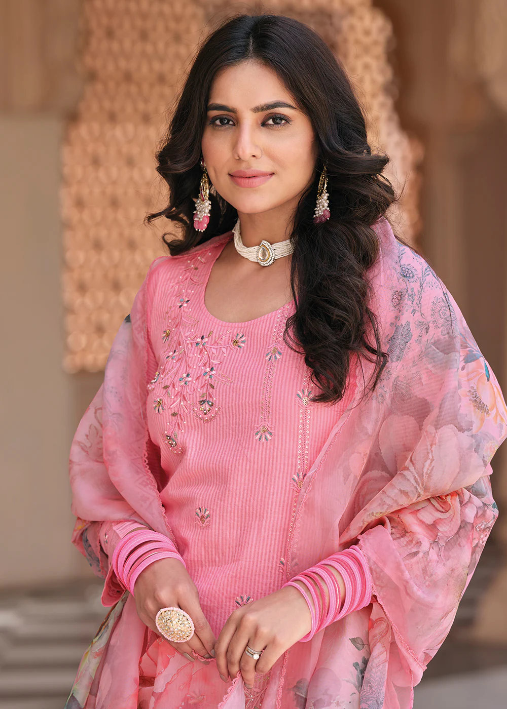 Superior Pink Cotton Khatli Hand Work Casual Salwar Suit - Image 2