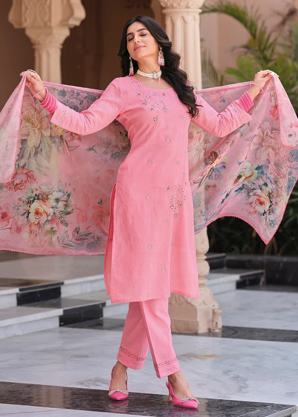 Superior Pink Cotton Khatli Hand Work Casual Salwar Suit - Image 3