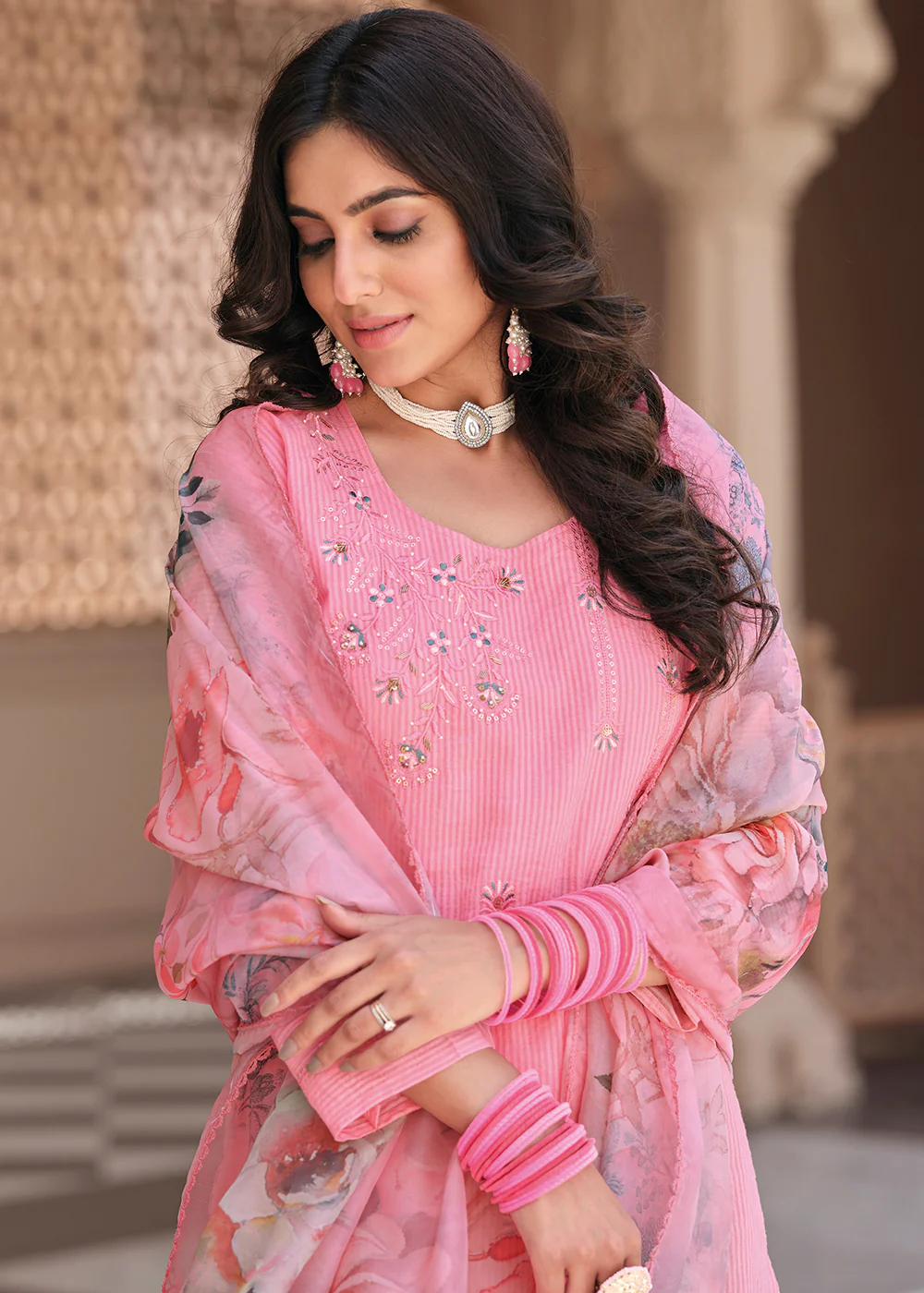 Superior Pink Cotton Khatli Hand Work Casual Salwar Suit - Image 4