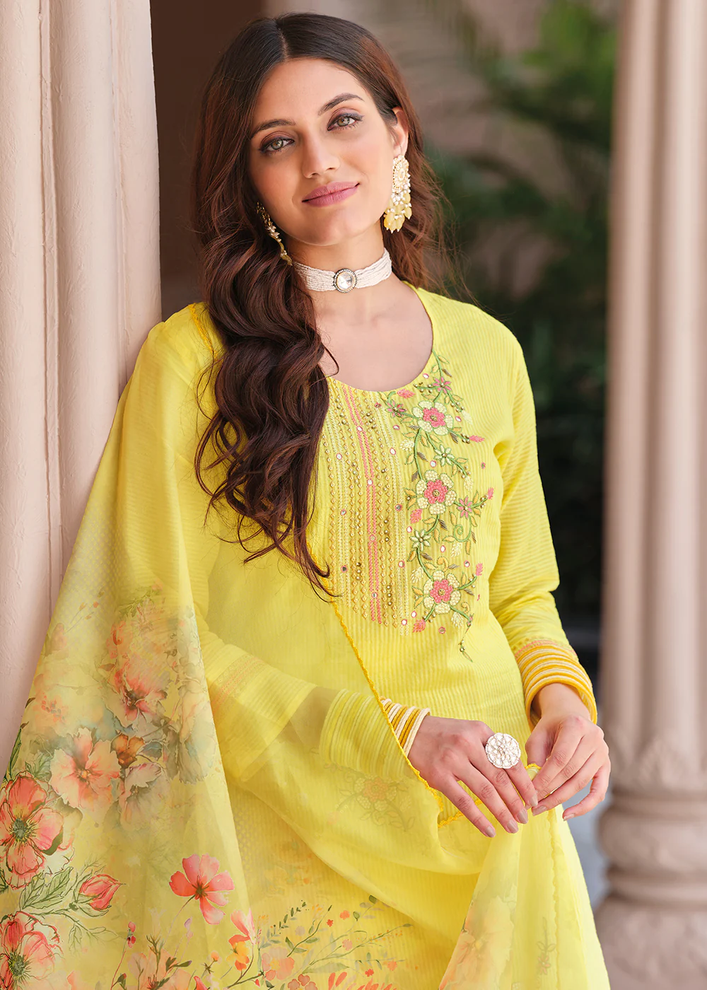 Superior Yellow Cotton Khatli Hand Work Casual Salwar Suit - Image 2