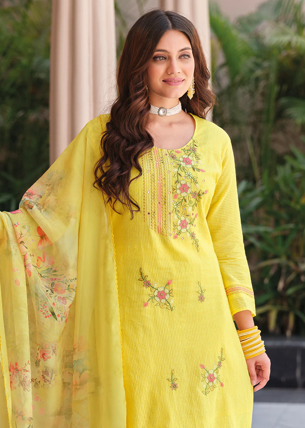 Superior Yellow Cotton Khatli Hand Work Casual Salwar Suit - Image 3