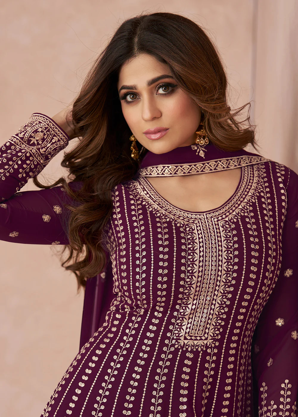 Supreme Festive Look Purple Georgette Palazzo Style Suit - Image 2