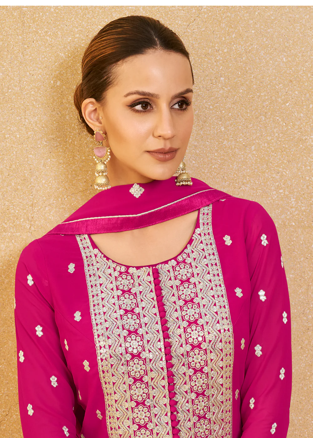 Supreme Hot Pink Real Georgette Palazzo Style Salwar Suit - Image 2