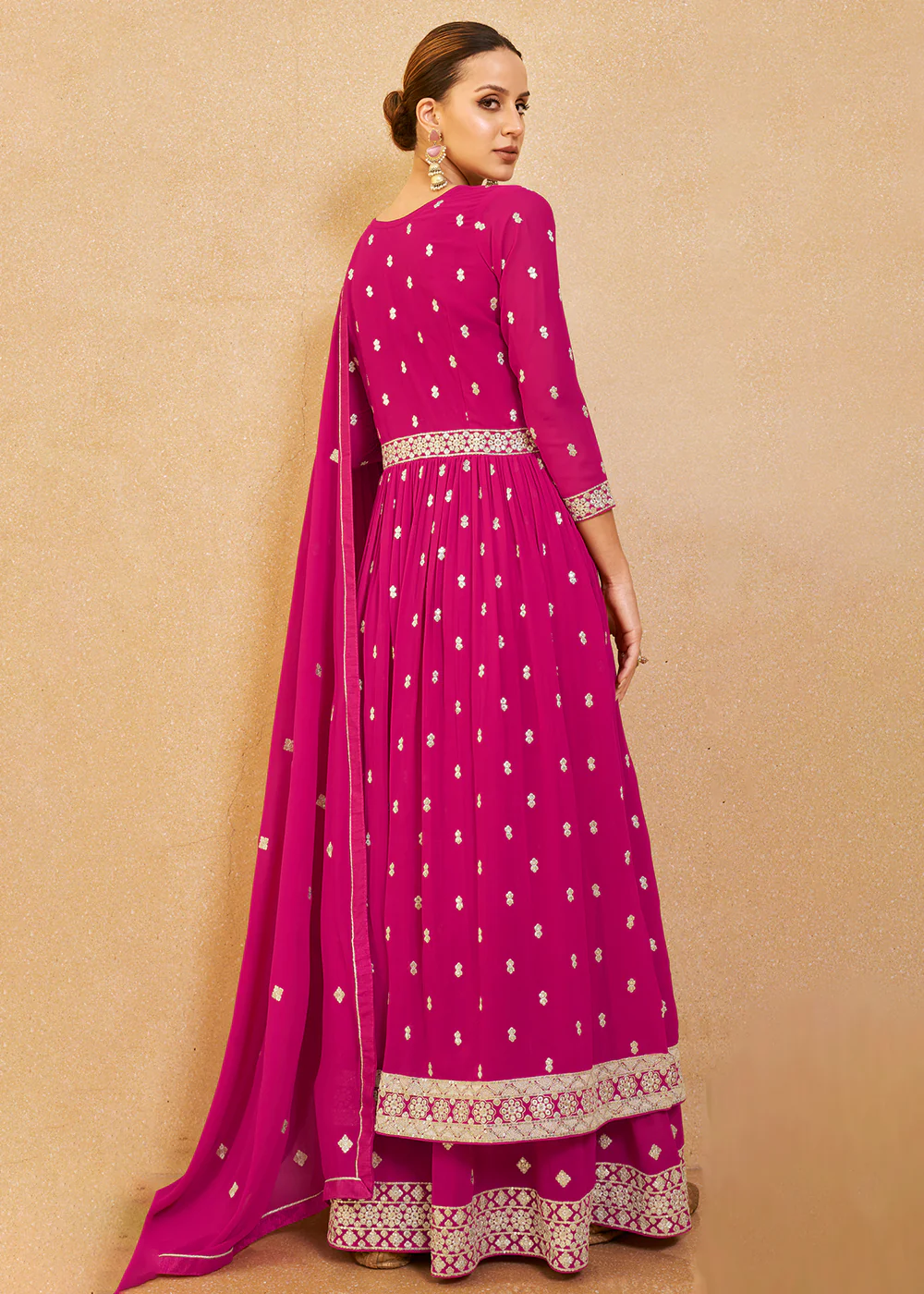 Supreme Hot Pink Real Georgette Palazzo Style Salwar Suit - Image 3