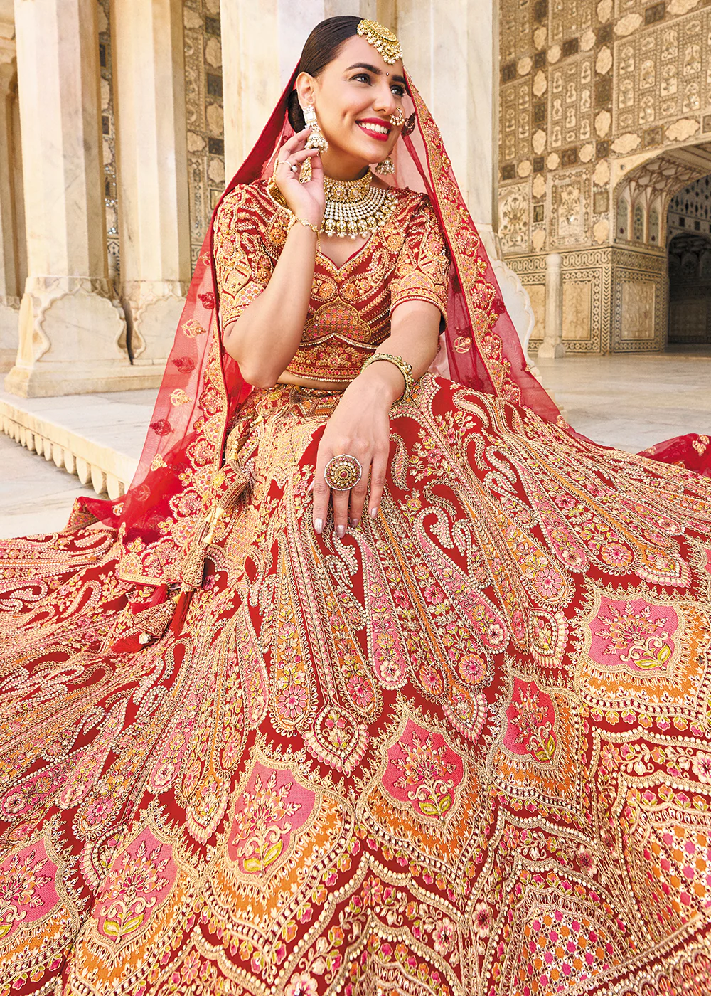 Supreme Red Bridal Wear Heavy Embroidered Silk Lehenga Choli - Image 2