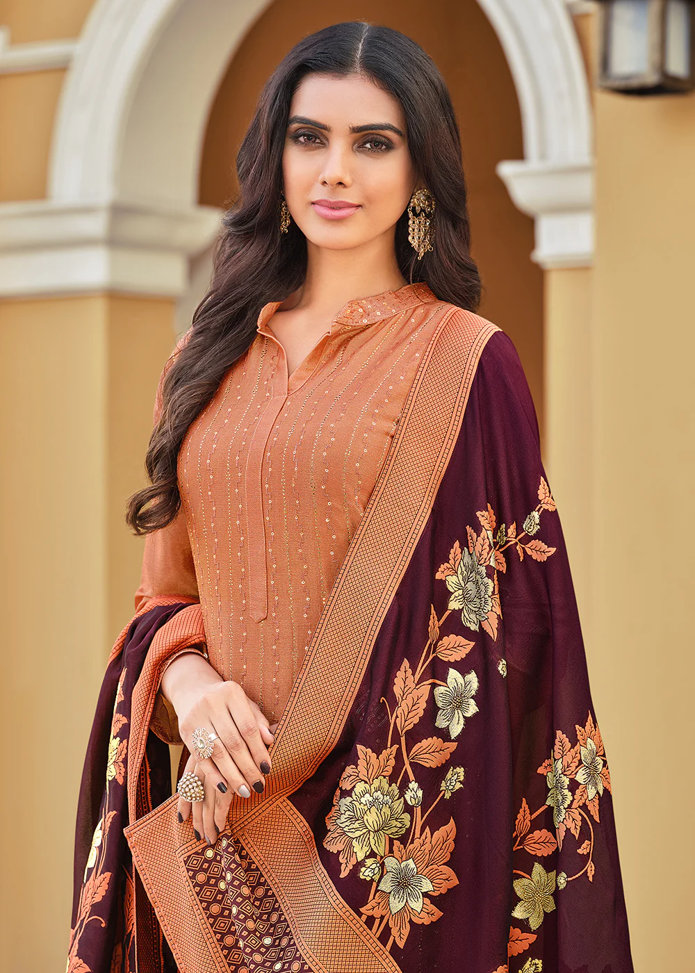 Swarovski Embroidered Beatific Peach Pant Salwar Suit - Image 2